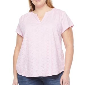 NWT St Johns Bay JC Penny Embroidered Pink Blouse